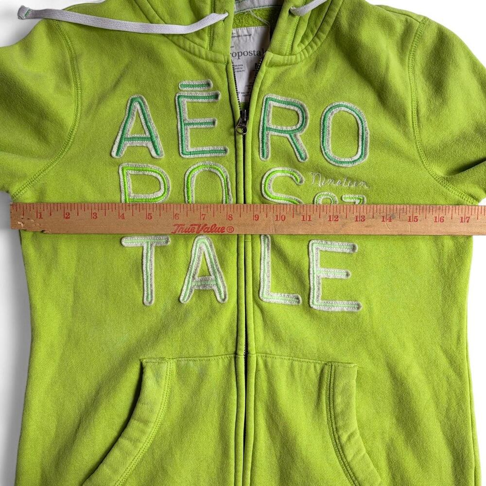 Vintage Y2K Aeropostale Lime Green Zip Up Jacket Hoodie Embroidered Patch Logo - Picture 4 of 7